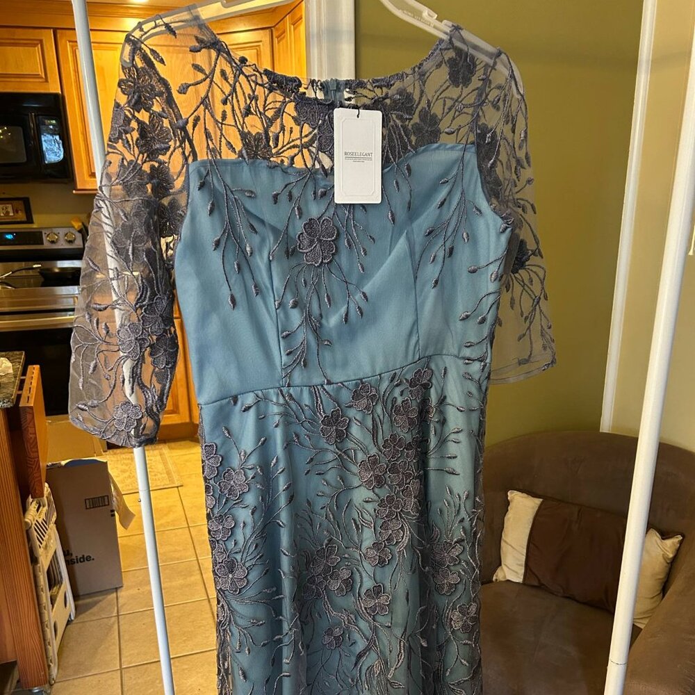 Embroidered French Blue Midi Dress; Size XXL (Runs Small) Never Worn